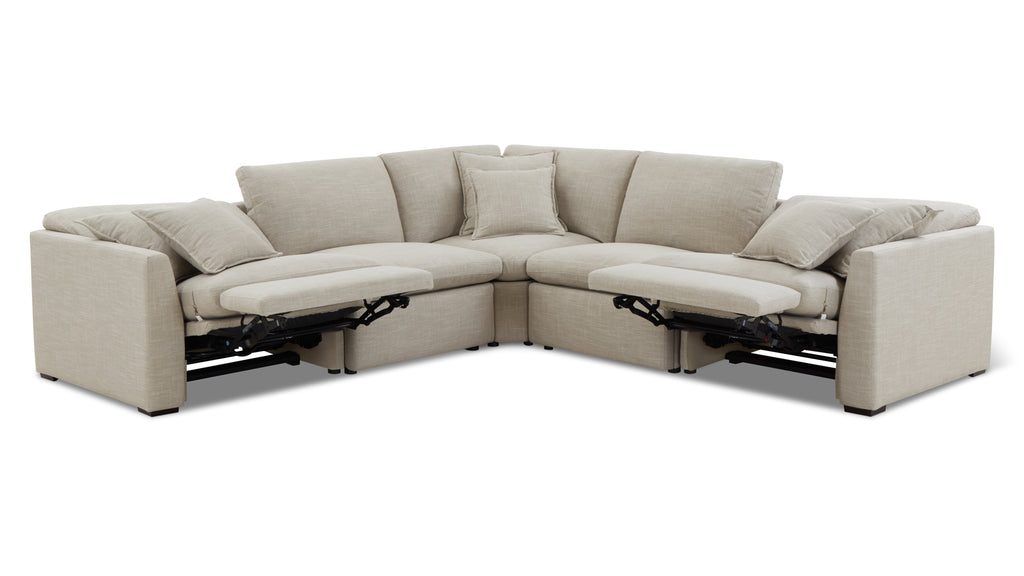 Canapé d'angle modulaire 5 pièces avec fauteuil inclinable électrique amovible, couleur galet clair