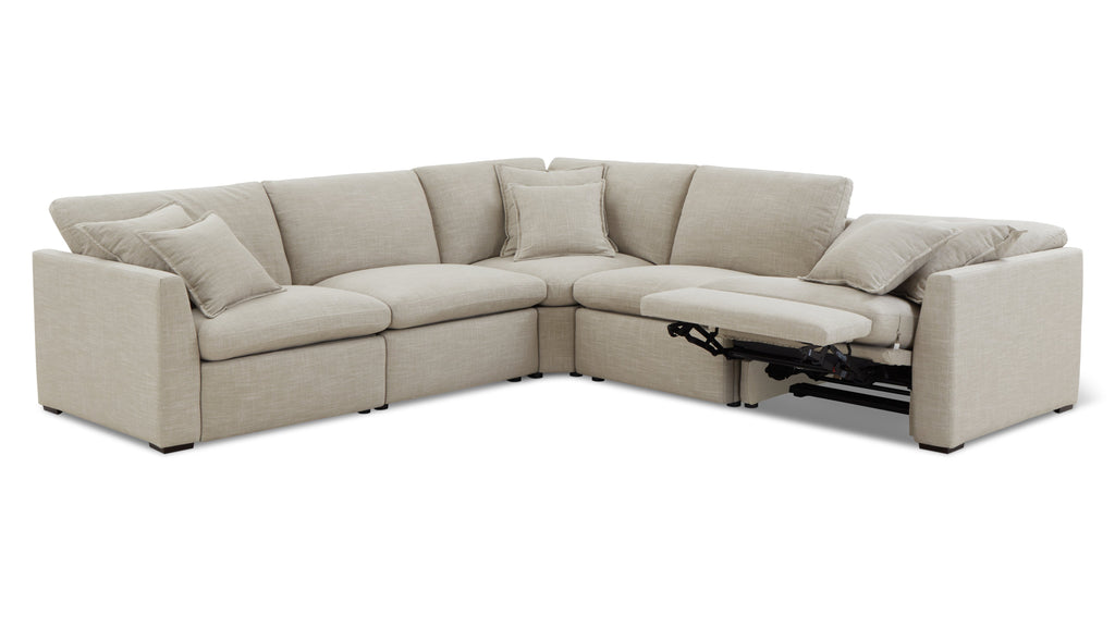 Canapé d'angle modulaire 5 pièces avec fauteuil inclinable électrique amovible, couleur galet clair