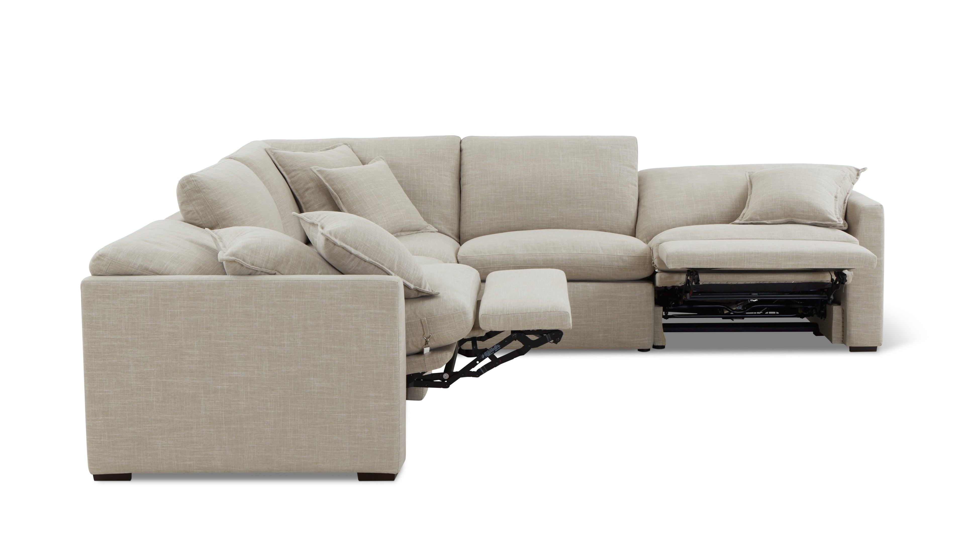 Canapé d'angle modulaire 5 pièces avec fauteuil inclinable électrique amovible, couleur galet clair