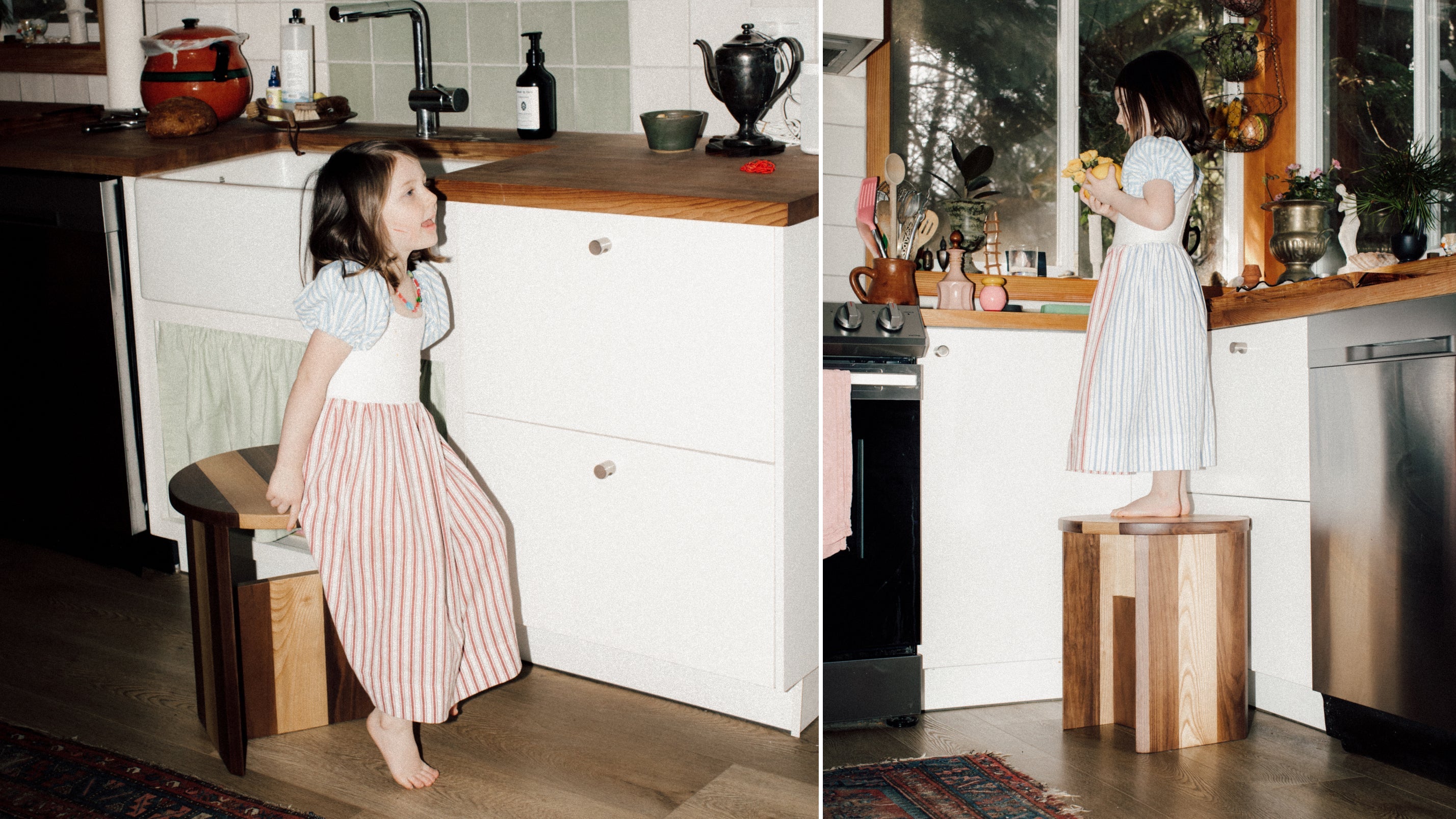 Tabouret de campagne, édition limitée, rayé