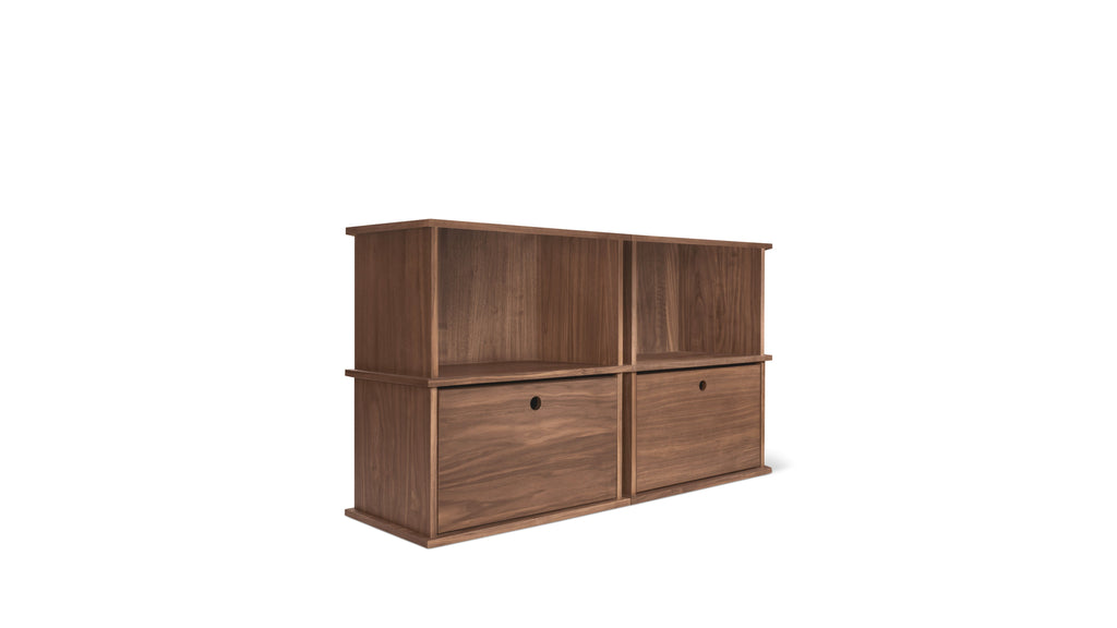 Système de rangement empilable Keep Stacking 4 pièces, ouvert et fermé, noyer