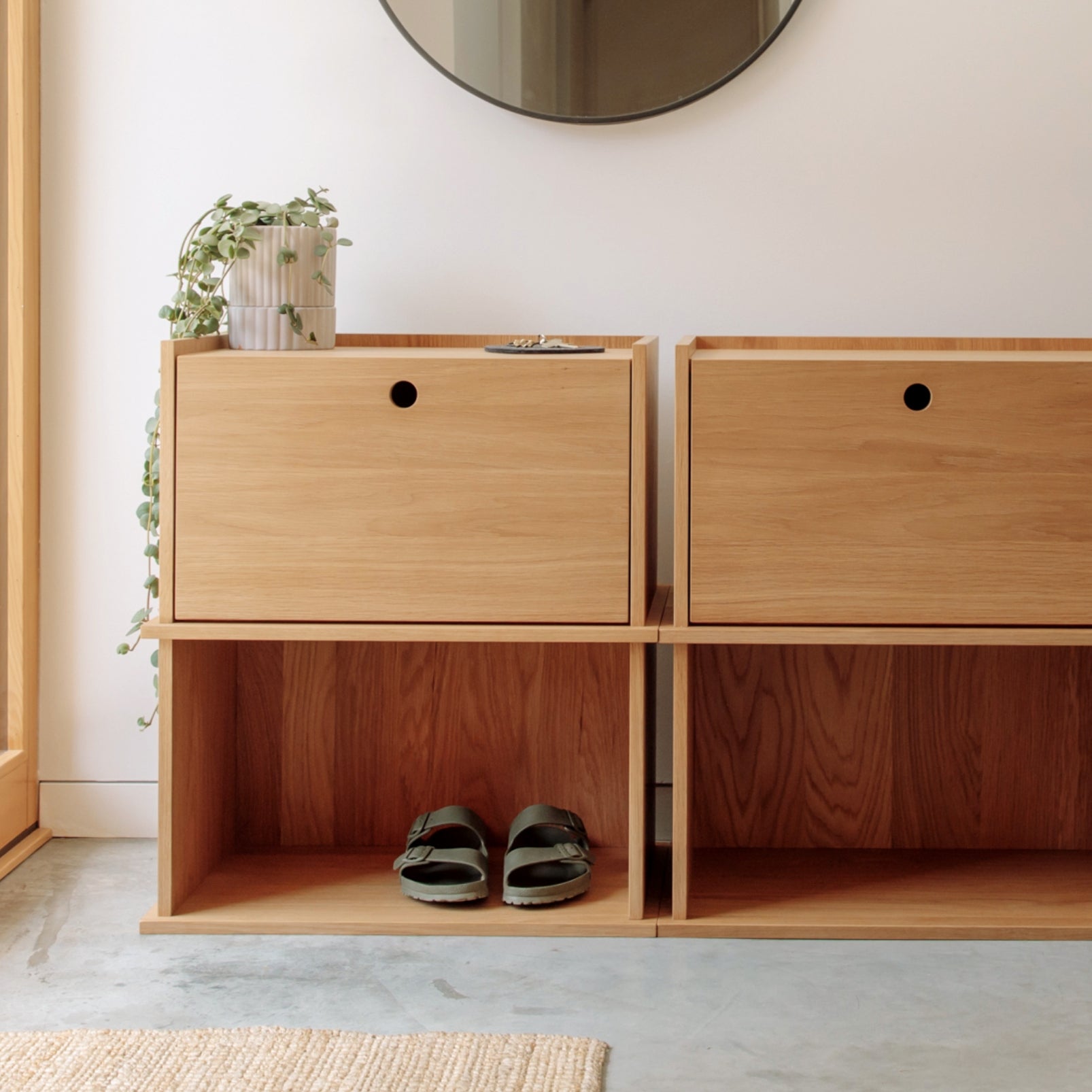 Système de rangement empilable Keep Stacking 4 pièces, ouvert et fermé, chêne blanc