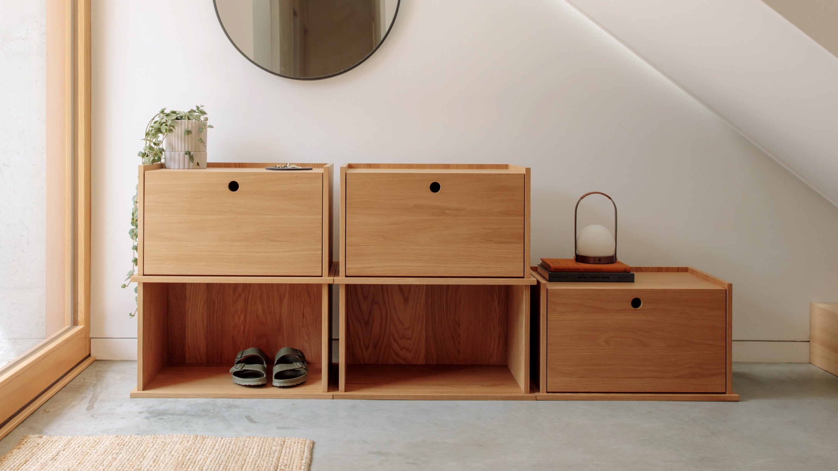 Système de rangement empilable Keep Stacking 6 pièces, ouvert et fermé, noyer