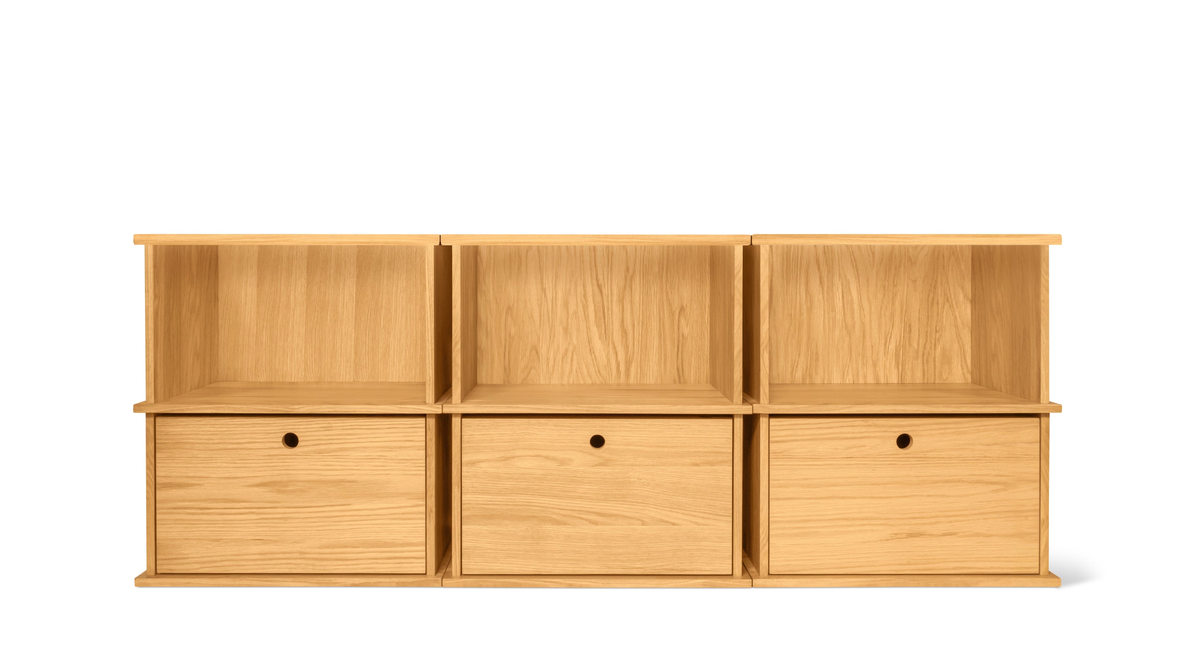 Système de rangement empilable Keep Stacking 6 pièces, ouvert et fermé, chêne blanc