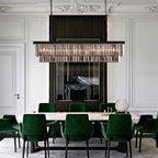 Lustre contemporain en cristal gris fumé et noir de 47 po, luminaire suspendu linéaire à deux niveaux pour îlot de cuisine et salle à manger