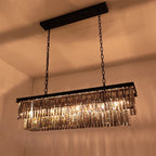 Lustre contemporain en cristal gris fumé et noir de 47 po, luminaire suspendu linéaire à deux niveaux pour îlot de cuisine et salle à manger