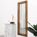 Miroir de sol pleine longueur avec cadre en bois rustique de style ferme - 65 x 24